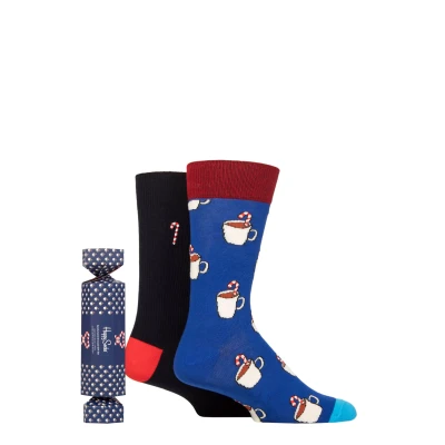 Image of Mens and Women&#039;s 2 Pair Happy Socks Candy Cane &amp; Cocoa Gift Boxed Multi 7.5 11.5 Unisex