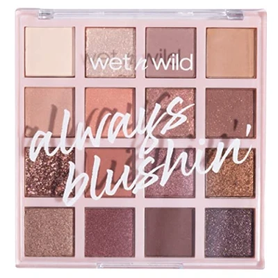 Image of Wet n Wild Always Blushin&#039; Eyeshadow Palette, Blendable Neutral Eye Shadows with Matte, Sparkle, Glitter Finishes for Soft Glam Looks, Nude Palette 16 Ultra Pigmented Shades