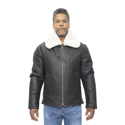 Image of Mens Sheepskin Jacket B3 Flying Leather Classic RAF Aviator Pilot Brown Cream XS