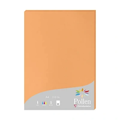 Image of Clairefontaine Ref 24208C Pollen Coloured Paper (Pack of 25 Sheets) A4 (210 x 297mm), 210gsm Paper, Inkjet &amp; Laser Printer Compatible, Acid Free Orange