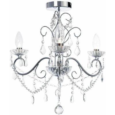 Image of LITECRAFT Vara Chandelier Bathroom IP44 Rated Ceiling Light (Chrome &amp; Clear, 3 Light)