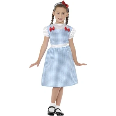 Image of Smiffys Country Girl Costume, Blue with Dress &amp; Headband, Girls Fancy Dress, Child Up Costumes