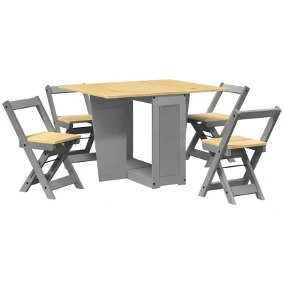 Image of vidaXL 5 Piece Butterfly Dining Set Corona Foldable Grey Pinewood