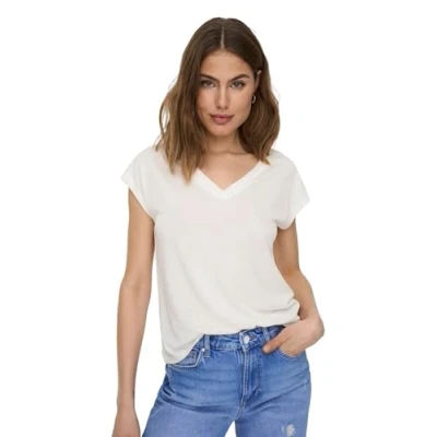 Image of ONLY Women&#039;s ONLFREE Life S/S MOD.V Neck TOP JRS NOOS T Shirt, Cloud Dancer, Large