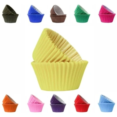 Image of Vibrant, Colourful Baking Cupcake Cases, Greaseproof Paper Cups 50mm Cup Cake Muffin Cases (100, Yellow)