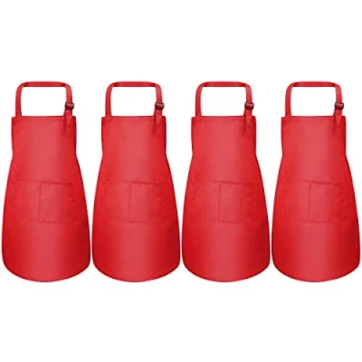 Image of Disino 4 Pcs Red Kids Aprons Set, Boys Girls Adjustable with 2 Pockets, Children Chef Apron Toddler Kitchen Garden Bib for Cooking Crafting Painting Baking (7 13 Year)
