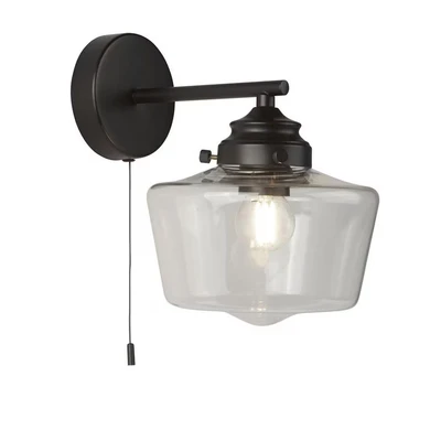 Image of Searchlight Lighting School House 1 Light Wall Light, Black, Opal Glass IP44
