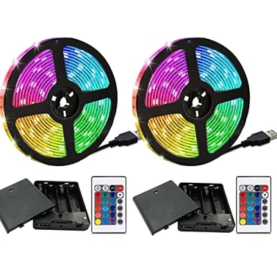 Image of Battery Powered Led Strip Lights 20ft, Operated Color Changing RGB Light with 2 Buttons Remote,DIY Indoor and Outdoor Decoration
