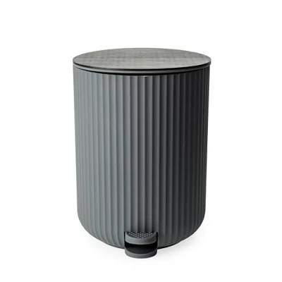 Image of Blue Canyon Berkley Pedal Bin with Bamboo Lid, 5 L Capacity, Modern Trash Can, Anti Fingerprint, Durable Material, Dustbin for Bedroom &amp; Office, Cylindrical Shape, Kitchen Bin, Compact Size, Grey