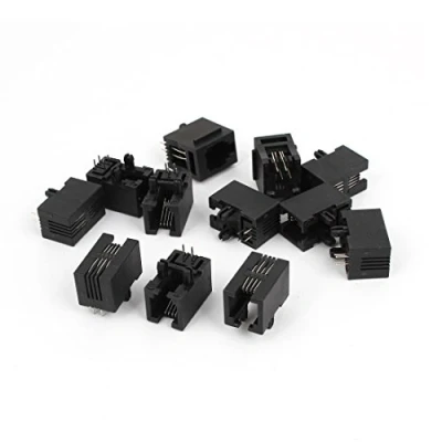 Image of sourcing map 12Pcs Black 4 Pins PCB RJ9 RJ10 RJ22 4P4C Modular Telephone Jack Socket