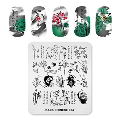 Image of KADS Nail Stamping Plate Chinese Style Art Stamp Template bamboo Lotus DIY Image Manicure Stencil Tools (CN024)