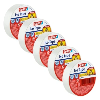 Image of tesa Insulating Tape 5 Pack Self Adhesive Tape, Heat Resistant for Insulating, Repairing and Bundling 5X 10 m : 15mm White
