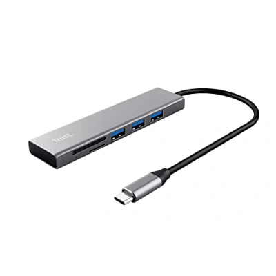Image of Trust 24191 Halyx Fast USB C Hub and card reader, 3 Extra Ports, 5Gbps with 3.2 Gen 1, SD micro reader 104 MB/s, (micro) SD, SDHC SDXC up to 2 TB