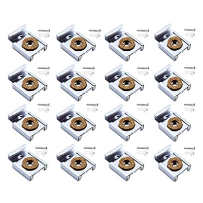 Image of 16Pcs Mirror Clips with Mount Plugs and Screws Tools Unframed Bathroom Glass Wall Hanging Fixing Kit Hanger Spring Loaded Mounting Brackets