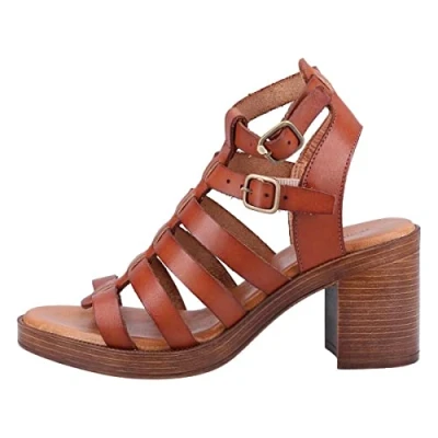 Image of Hush Puppies Women&#039;s Gloria Gladiator Ladies Heeled Sandals, Tan, 5 UK
