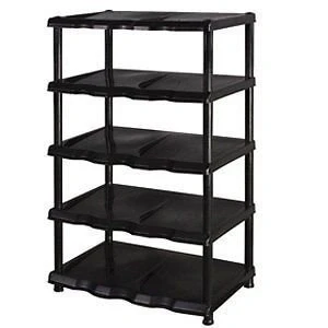 Image of 5 TIER BLACK PLASTIC SHELVING STORAGE SHOE RACK UNIT ORGANISER 10 PAIRS
