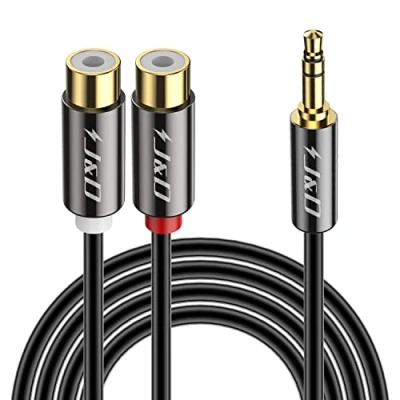Image of J&amp;D RCA to 3.5mm Cable Phone Aux Male Adapter, Gold Plated Copper Shell Heavy Duty 2RCA Female Stereo Audio Adapter Extension Compatible with Turntable Speaker Amplifier, 15 Feet