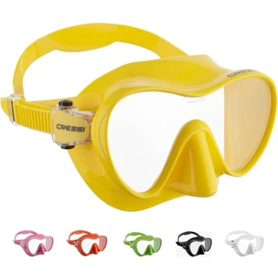 Image of CRESSI F1 Mask Yellow Frameless for Diving and Snorkeling, Yellow, One Size, Unisex