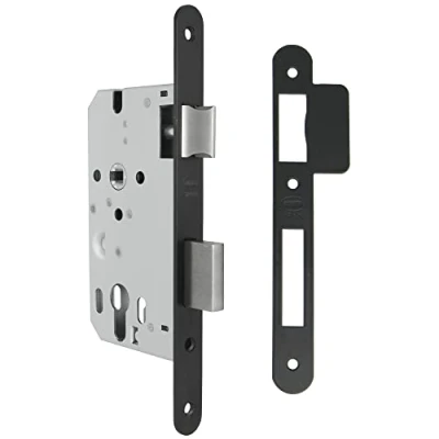 Image of Amig Mortise Lock for Wooden Doors With Deadbolt Rounded Edge Faceplate and Support 50 mm Backset Reversible Latch Steel Matte Black 230
