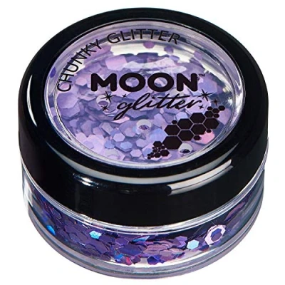 Image of Chunky Holographic Glitter by Moon Purple Cosmetic Festival Makeup for Face, Body, Nails, Hair, Lips 3g