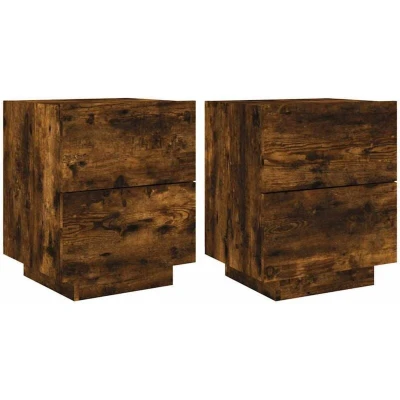 Image of vidaXL Bedside Cabinets with LED Lights 2 pcs Smoked Oak Engineered Wood