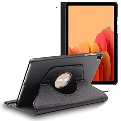 Image of ebestStar for Samsung Galaxy Tab A7 10.4 Case T505 (2022, 2020), Cover 360 Rotating Protection, PU Leather, Black + Glass Screen Protector