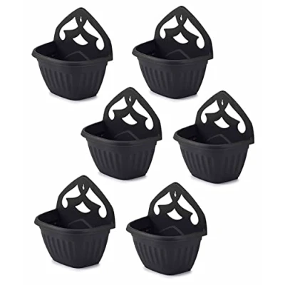 Image of HOMION Athens wall flower planter Garden plant mount basket 32cm (Black, 6)