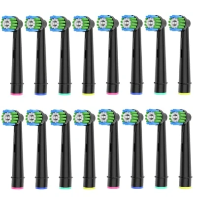 Image of MeetSmile 16pcs Precision Toothbrush Heads Compatible with Oral B Electric Toothbrushes, Black