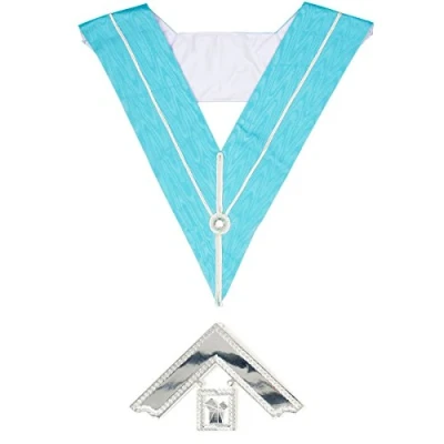 Image of THE Masonic COLLECTION Craft Past Masters Collar &amp; Jewel PM Silver Plated Made With Light Blue Fabric A Perfect Accessory Gift For Freemason Men