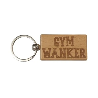 Image of Decalarama Gym Keyring Gift Wanker Cute Engraved Wooden Motorhome Key Fob Fun Novelty Nice Custom Present
