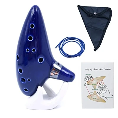 Image of Alnicov Ocarina,12 Hole Alto C Ocarina with Getting Started Guide Display Stand and Protective Bag,Blue