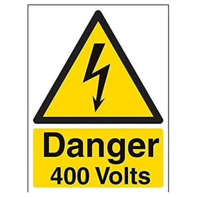 Image of V Safety Danger 400 Volts Warning Sign 150mm x 200mm 1mm Rigid Plastic