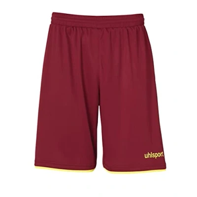 Image of uhlsport Club Men&#039;s Football Shorts, mens, 100380606, burgundy/fluorescent yellow, M