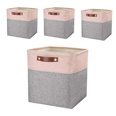 Image of Mangata 25283033cm Fabric Storage Boxes Cubes, 4 Pack(33x33x33cm, Grey Pink)