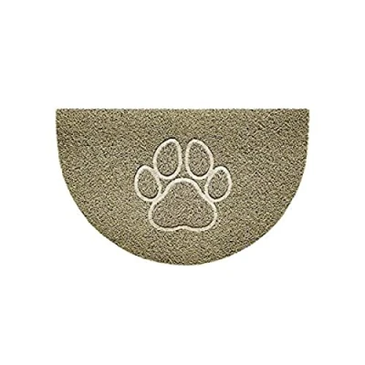 Image of Nicoman Embossed Halfmoon Half Circle Door Mat Dirt Trapper Jet Washable Doormat 70x44cm (Beige, PAW Shape) Use Indoor or Sheltered Outdoor
