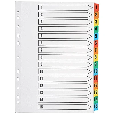 Image of Q Connect Index A4 Multi Punched 1 15 Reinforced Colour Numbered Tabs KF01520