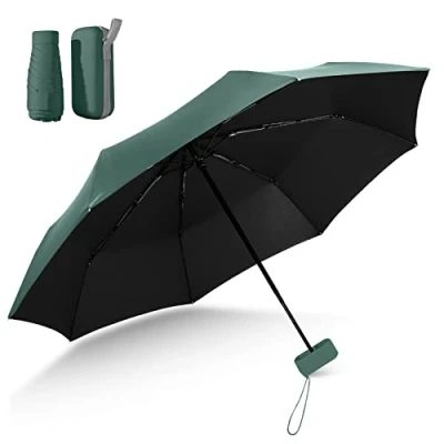 Image of Lohoom Folding Travel Umbrella, Mini Umbrella 6 Ribs Small UV with Capsule Case Anti Fast Dry and Ultra Lightweight (dark green)