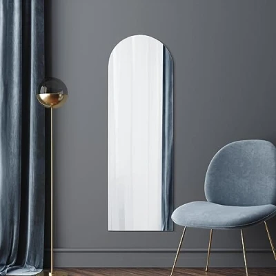 Image of MirrorOutlet The Arcus Frameless Modern Full Length Arched Leaner/Wall Mirror 59&quot; X 20&quot; 150 50CM Silver Glass with Black wooden Backing Polished Edging