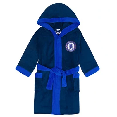 Image of Chelsea FC Official Football Gift Boys Fleece Dressing Gown Robe Navy 11 12 Years
