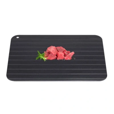 Image of 1Pcs Food Defrosting Tray Thawing Plate Metal Aluminum Black Fast Safe Meat Home Kitchen Gadget(9.06 x 6.50 0.08in)