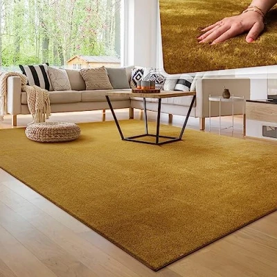 Image of Paco Home Living Room Rug Fluffy Washable in Short Pile Soft, Size:60x100 cm, Colour:Yellow
