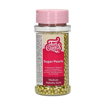 Image of FunCakes Sugar Pearls Medium Metallic Gold: Cake Sprinkles, Great Taste, Perfect for Decorating, Edible Pearls. 80 g.