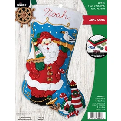 Image of Bucilla Felt Applique 18&quot; Stocking Making Kit, Ahoy Santa, Perfect for DIY Arts and Crafts, 89466E