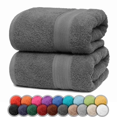 Image of NatureMark Pack of 2 Bath Towels, 70 x 140 cm, 100% Cotton, Anthracite Gray