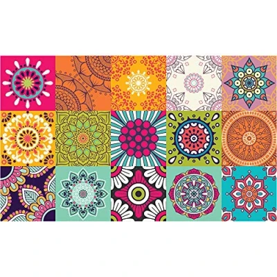 Image of Ambiance Sticker Carpet Tiles Azteka, Vinyl Floor Mat, Multicoloured, 60 x 100 280 cm, Kitchen Rug, Waterproof, Fireproof, Non slip, Indoor and Outdoor Mat