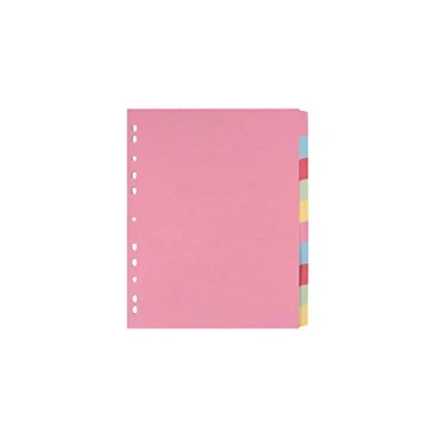 Image of indigo® Dividers A4 Assorted Multipunched Perforated Card Manilla Blank (10 Part, Pack of 5)