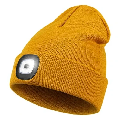 Image of Rechargeable LED Lighted Beanie, Perfect Dad Gifts in Christmas, Stocking Fillers Cap with Light Hands Free Head Torch Unisex Winter Warm Knit Beanie Khaki