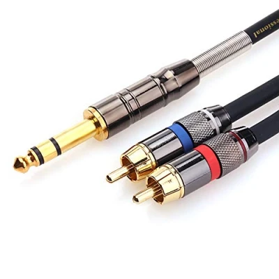Image of Tisino 6.35mm Jack to Phono Cable, TRS RCA Stereo Audio Cable 1/4 inch 2 Male Y Splitter Lead 1m