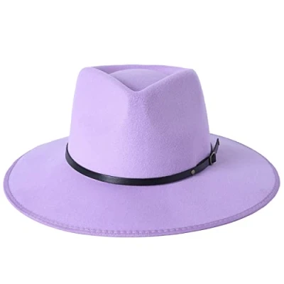 Image of Aurlust Women Fashion Hat, Retro Felt Panama Hat with Belt Buckle Boho, Wool Wide Brim Fedora for Fall Winter (Light Purple, One Size)
