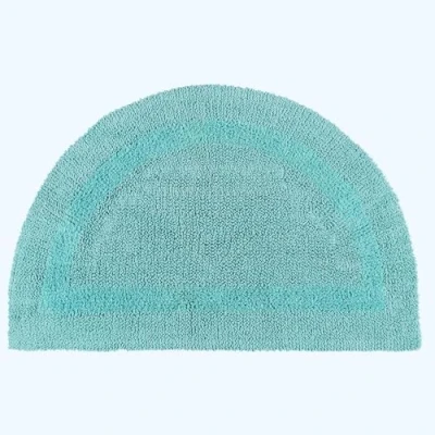 Image of HOMESCAPES Half Round Bath Mat, Luxury 1600gsm Extra Soft 100% Cotton, Reversible Bathroom Mats Non Slip, Washable, Super Absorbent, Quick Dry, Aqua Blue Semi Circle Rug, 50 x 80 cm